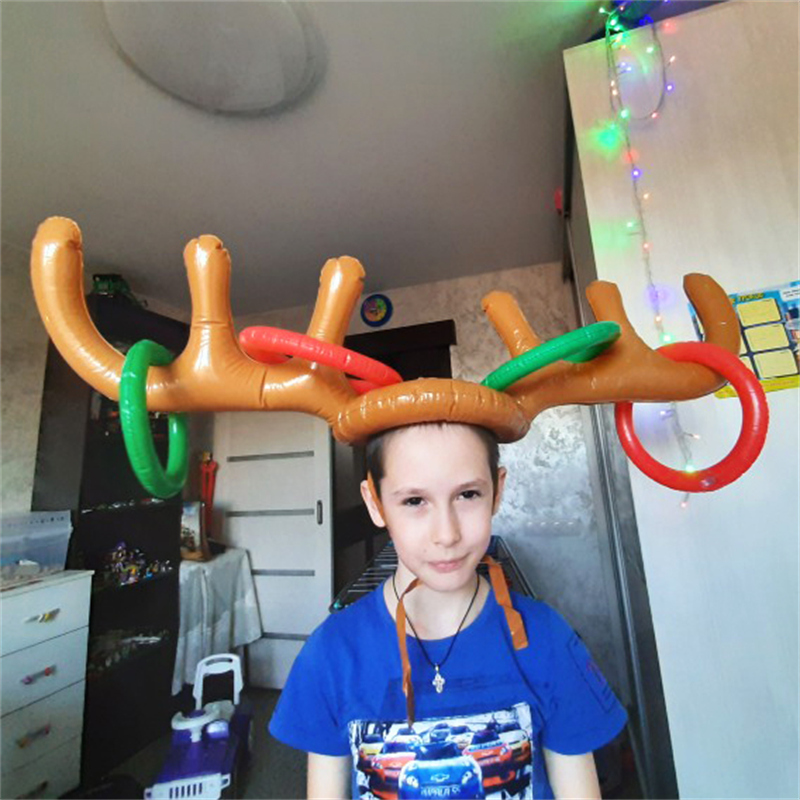 Party Games Easter For Family - 1bag Inflatable Reindeer Antler Hat Ring