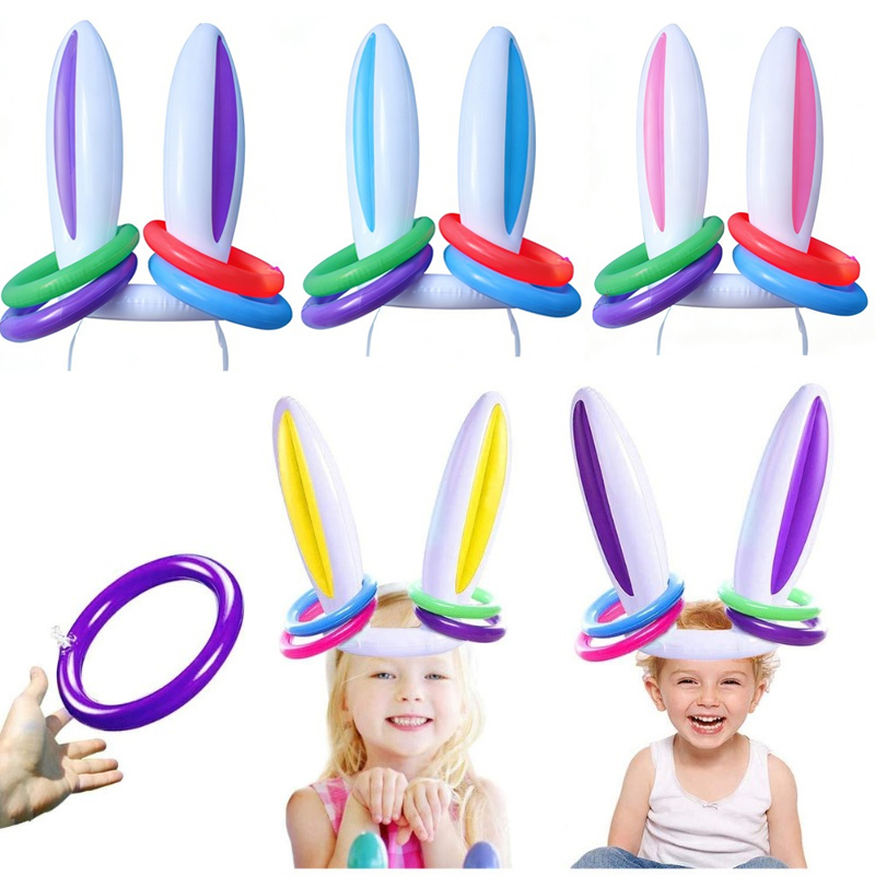 Party Games Easter For Family - 4Set Inflatable Easter Bunny Ears Ring